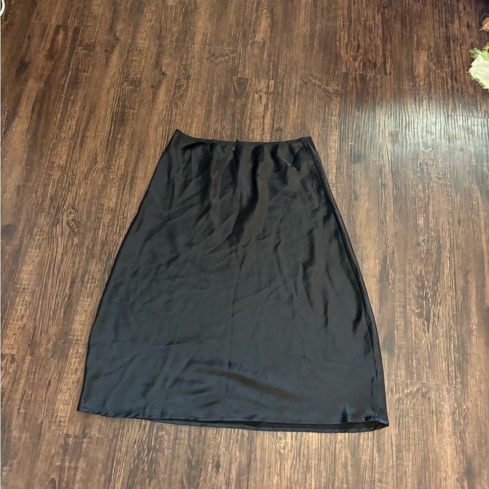Elegant Black Satin Midi Skirt for Women
